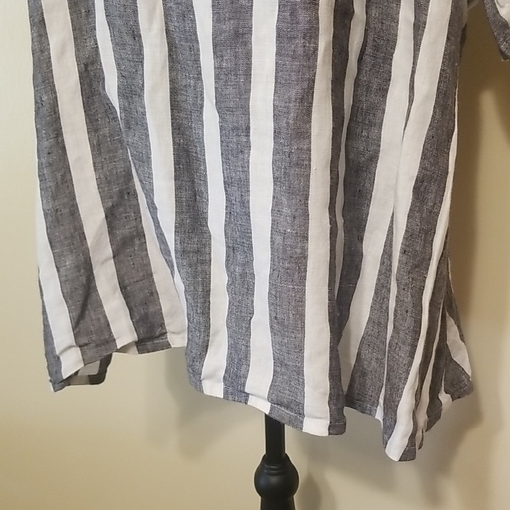 Flax Playful 100% Linen Plus Nautical Stripe Boxy Oversized Lagenlook Tunic Top - Picture 3 of 11